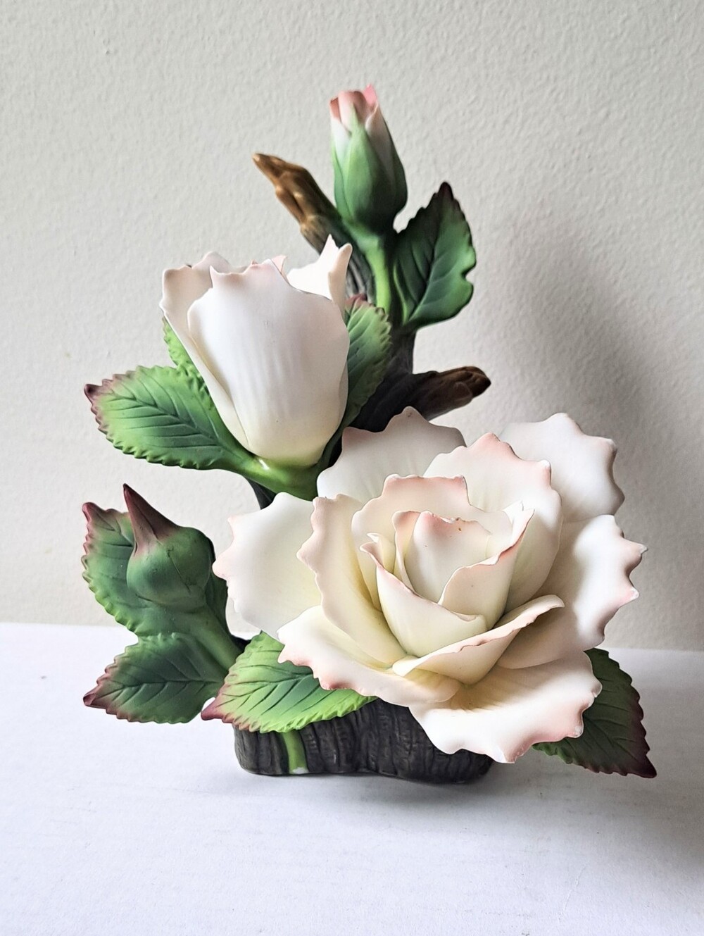 Vintage Andrea By Sadek Porcelain White and Pink Rose Floral Accent